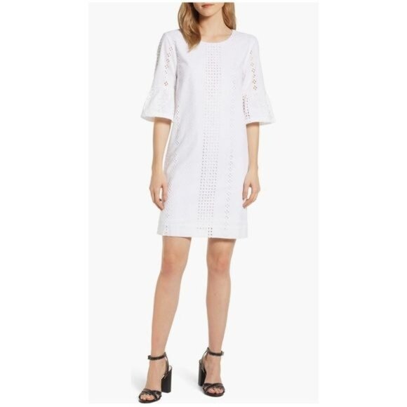 New J.Crew Flutter Sleeve Eyelet Dress in White Size 12 - Picture 3 of 14